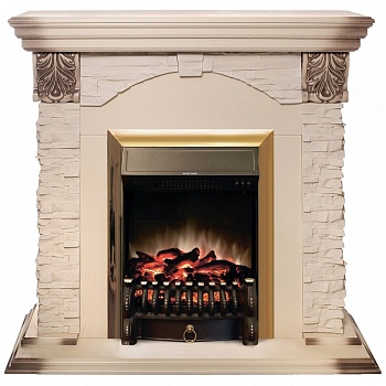 Электрокамин RealFlame Dublin Lux WT с очагом Fobos Lux Brass