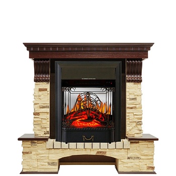 Каминокомплект Royal Flame  Pierre Luxe - Темный дуб / Сланец с очагом Majestic FX M Black