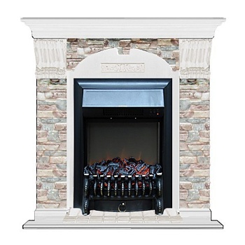 Каминокомплект Glenrich Арочный Magestic black камень Карелия, шпон белый