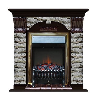 Каминокомплект Glenrich Арочный Fobos brass камень Алтай, шпон венге