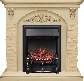 Каминокомплект Royal Flame  Bern Сланец крупный бежевый / Алебастр темная патина с очагом Fobos FX Black