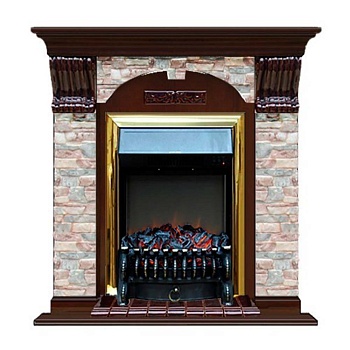 Каминокомплект Glenrich Арочный Грот цветной (Magestic brass) дуб