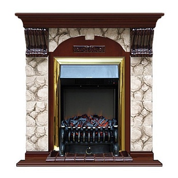 Каминокомплект Glenrich Арочный (угловой) Fobos brass камень Карелия, шпон красное дерево