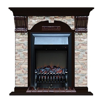 Каминокомплект Glenrich Арочный Magestic black камень Грот цветной, шпон дуб