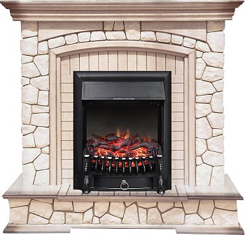 Каминокомплект Royal Flame  Preston - Белый/Слоновая кость с патиной с очагом Fobos FX Black