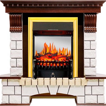 Каминокомплект Royal Flame  Pierre Luxe угловой - Темный дуб / Белый с очагом Fobos FX M Brass