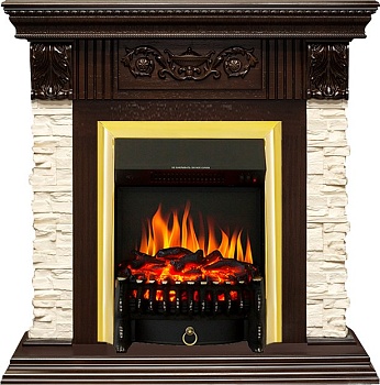 Каминокомплект Royal Flame  Luxemburg (каменный) - Сланец/Темный дуб с очагом Fobos FX Brass