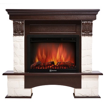 Каминокомплект Electrolux Forte 26/30S с очагом EFP/P-2620RLS камень белый, шпон темный дуб