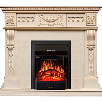 Каминокомплект Royal Flame  Corsica - Слоновая кость с патиной (Ширина 1100) с очагом Majestic FX Black