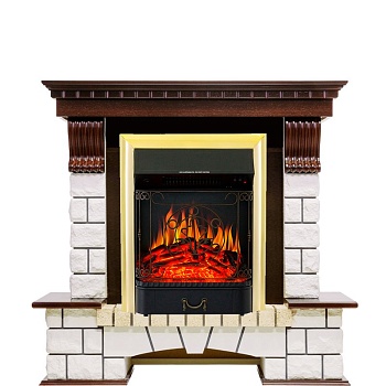 Каминокомплект Royal Flame  Pierre Luxe - Темный дуб / Белый с очагом Majestic FX Brass