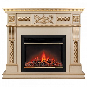 Электрокамин RealFlame  Corsica Lux 25,5/26 WT с очагом Moonblaze Deluxe Brass