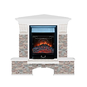 Каминокомплект Glenrich Бостон К угловой (Magestic black) белый