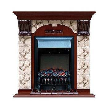 Каминокомплект Glenrich Арочный Fobos brass камень Карелия, шпон красное дерево
