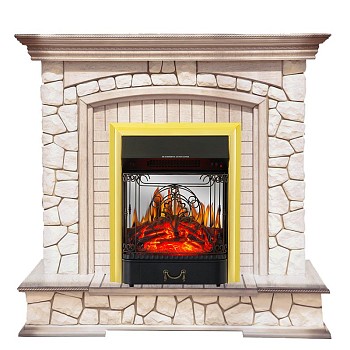 Каминокомплект Royal Flame  Preston - Белый/Слоновая кость с патиной с очагом Majestic FX M Brass