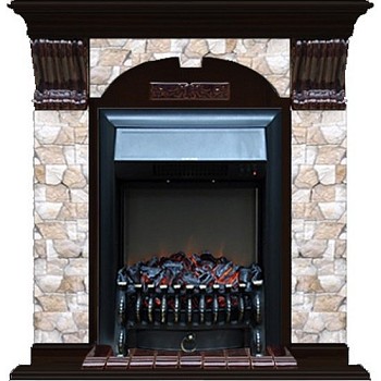 Каминокомплект Glenrich Арочный Fobos black камень Алтай, шпон венге