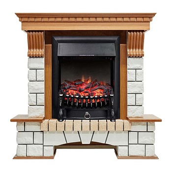 Каминокомплект Royal Flame  Pierre Luxe - Дуб / Белый с очагом Fobos FX Black