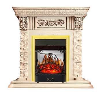 Каминокомплект Royal Flame  Luxemburg (каменный) - Сланец/Cлоновая кость с патиной с очагом Majestic FX M Brass