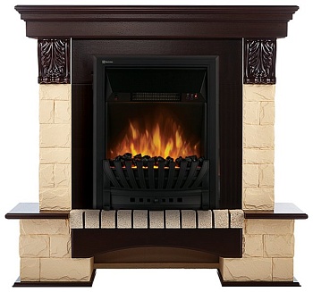 Каминокомплект угловой Electrolux Forte Classic U с очагом Classic EFP/P-1020LS камень бежевый, шпон темный дуб