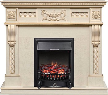 Каминокомплект Royal Flame  Corsica - Слоновая кость с патиной (Ширина 1100) с очагом Fobos FX Black
