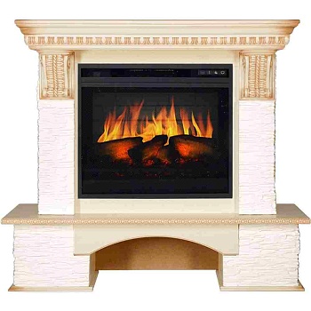 Каминокомплект Royal Flame  Pierre Luxe - Сланец белый / Слоновая кость с патиной с очагом Vision 23 EF LED 3D FX