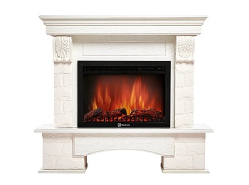 Каминокомплект Electrolux Pietra 30U (угловой) с очагом EFP/P-3020LS камень белый, шпон белёный дуб