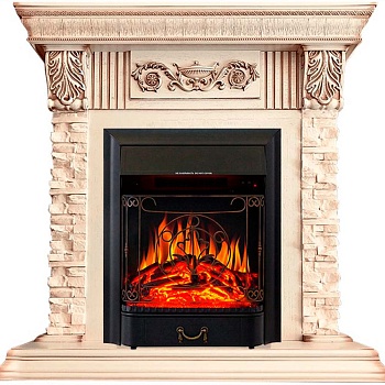 Каминокомплект Royal Flame  Luxemburg (каменный) - Сланец/Cлоновая кость с патиной с очагом Majestic FX Black