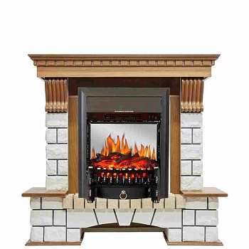Каминокомплект Royal Flame  Pierre Luxe - Дуб / Белый с очагом Fobos FX M Black