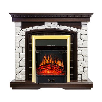 Каминокомплект Royal Flame  Glasgow - Темный дуб / Белый с очагом Majestic FX Brass