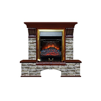 Каминокомплект Glenrich Бостон К Алтай (Magestic brass) красное дерево