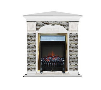 Каминокомплект Glenrich Арочный (угловой) Fobos brass камень Алтай, шпон белый