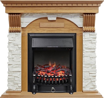 Каминокомплект Royal Flame  Dublin - Дуб / Сланец белый с очагом Fobos FX Black