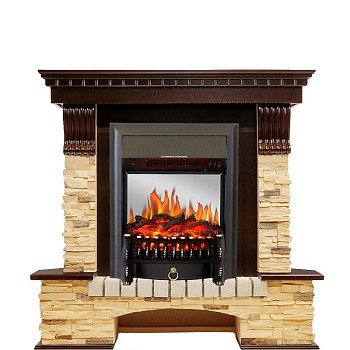 Каминокомплект Royal Flame  Pierre Luxe угловой - Темный дуб / Сланец с очагом Fobos FX M Black