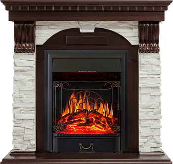 Каминокомплект Royal Flame  Dublin - Темный дуб / Сланец белый с очагом Majestic FX Black