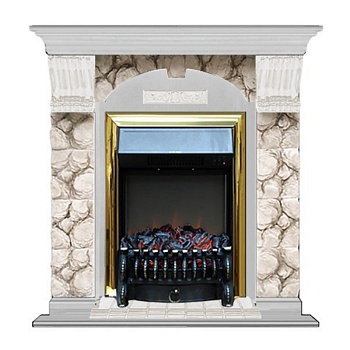 Каминокомплект Glenrich Арочный (угловой) Fobos brass камень Карелия, шпон беленый дуб