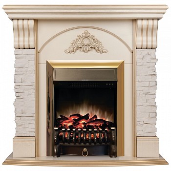 Электрокамин RealFlame  Athena WT с очагом Fobos Lux Brass