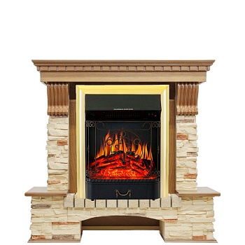 Каминокомплект Royal Flame  Pierre Luxe - Дуб / Сланец с очагом Majestic FX Brass