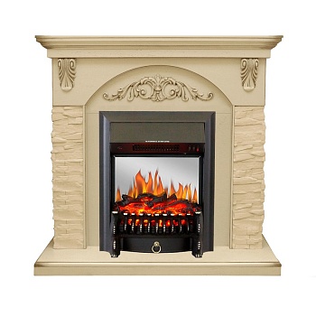 Каминокомплект Royal Flame  Bern Сланец крупный бежевый / Алебастр темная патина с очагом Fobos FX M Black