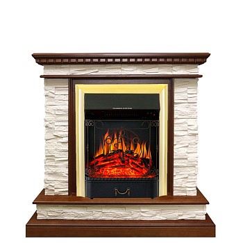 Каминокомплект Royal Flame  Calgary - Дуб / Сланец белый с очагом Majestic FX Brass