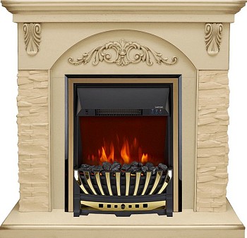 Каминокомплект Royal Flame  Bern Сланец крупный бежевый / Алебастр темная патина с очагом Aspen Gold
