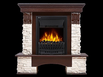 Портал Firelight Pietra Classic камень белый, шпон темный дуб