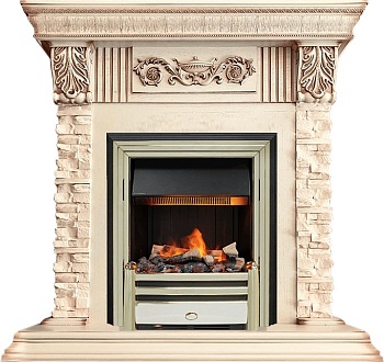 Каминокомплект Dimplex Luxemburg (каменный) - Сланец/Cлоновая кость с патиной с очагом Cavendish