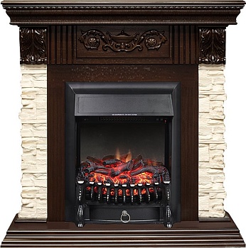 Каминокомплект Royal Flame  Luxemburg (каменный) - Сланец/Темный дуб с очагом Fobos FX Black