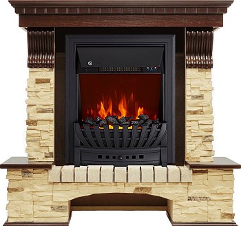 Каминокомплект Royal Flame  Pierre Luxe угловой - Темный дуб / Сланец с очагом Aspen Black