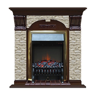 Каминокомплект Glenrich Арочный Грот однотонный (Fobos brass) дуб