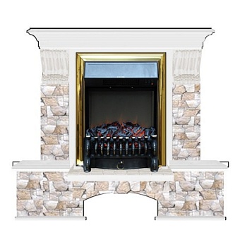 Каминокомплект Glenrich Бостон К Арбат (Fobos brass) белый