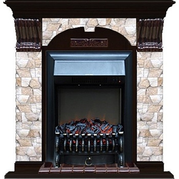 Каминокомплект Glenrich Арочный Fobos black камень Карелия, шпон венге