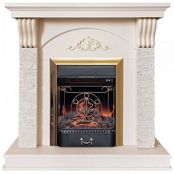 Электрокамин RealFlame  Corfino WT с очагом Majestic Lux Brass