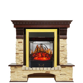 Каминокомплект Royal Flame  Pierre Luxe - Темный дуб / Сланец с очагом Majestic FX M Brass