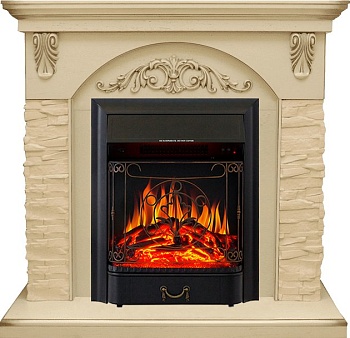 Каминокомплект Royal Flame  Bern Сланец крупный бежевый / Алебастр темная патина с очагом Majestic FX Black