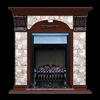 Каминокомплект Glenrich Арочный Fobos black камень Карелия, шпон красное дерево